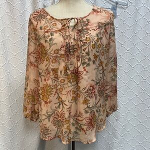 St.‎ John's Bay size large Multicolor sheer overlay Floral Blouse lined boho